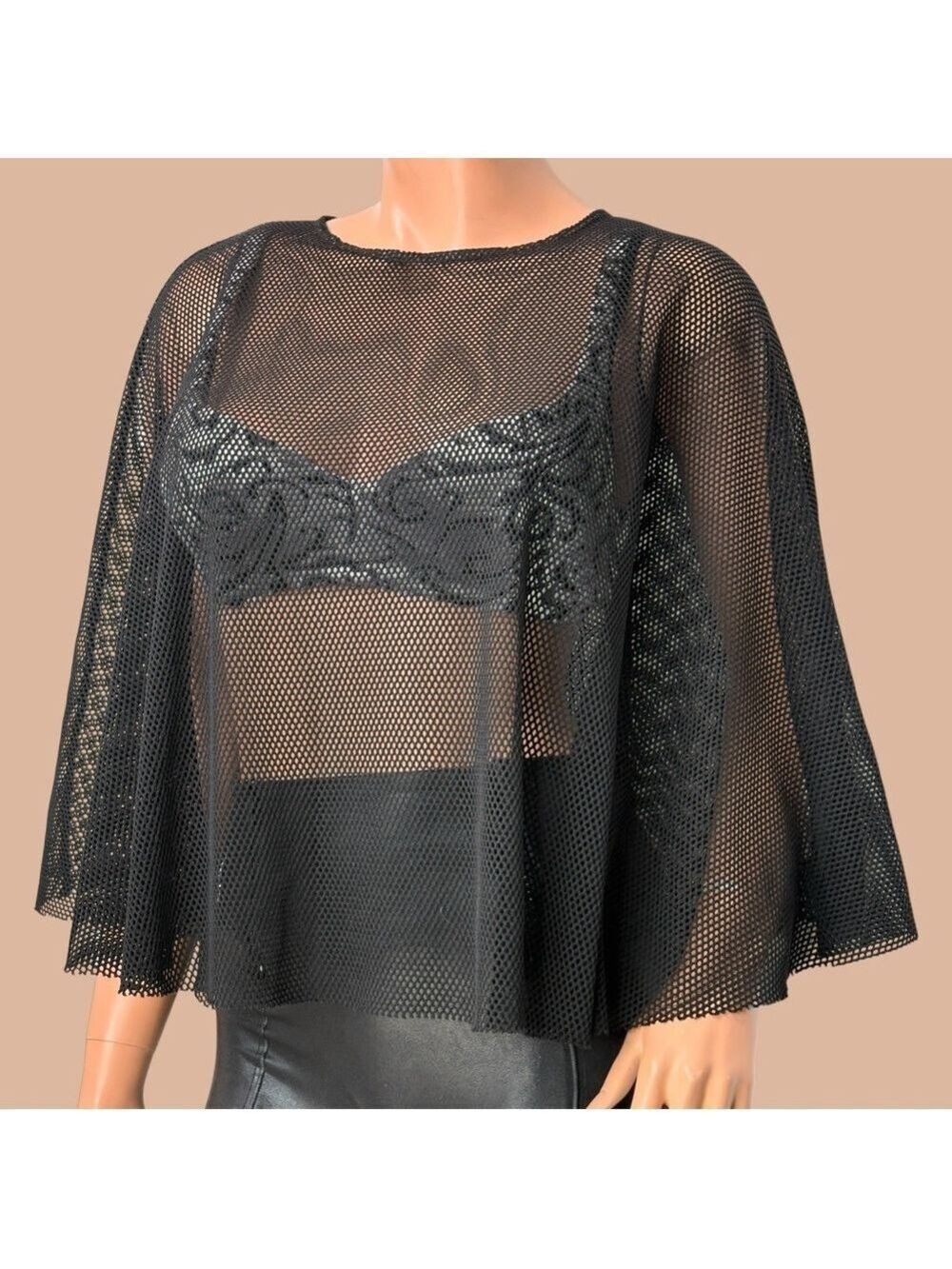 90s Whimsigoth Dark Fairy Black Mesh Fishnet Cape Sheer Y2K Goth Layer One Size